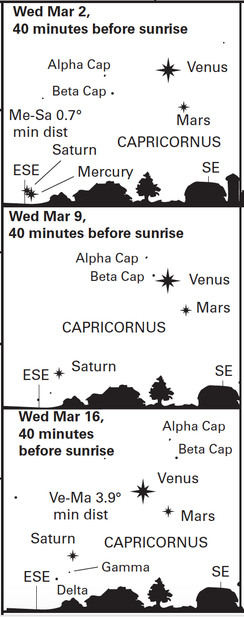 Planets at dawn March 2, 9, 16